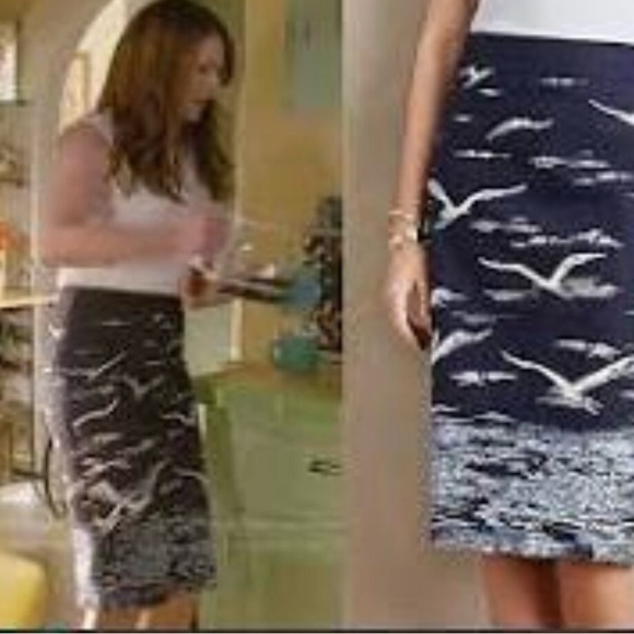 🩵 💙 Anthropologie Maeve Seagull Printed Pencil Skirt Blue NWT sz 4 - Picture 11 of 11